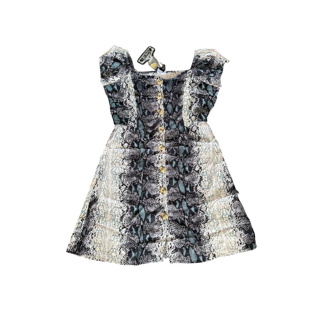 angie a line snake print mini dress sz large short sleeve button front